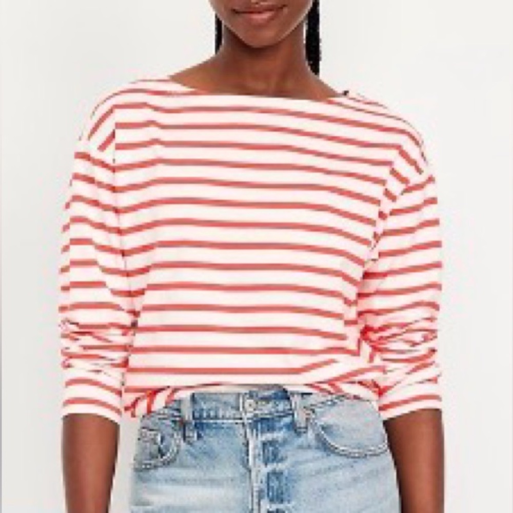 Old Navy Red & White Striped Long Sleeve Tee | Size L | 100% Cotton